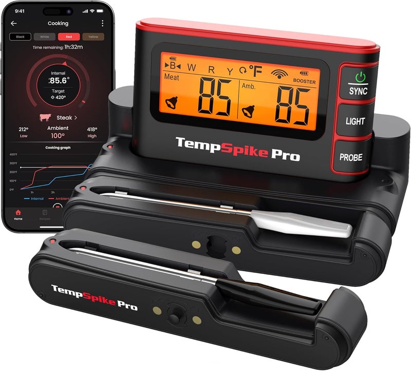 TempSpike Wireless Meat Thermometer Digital with App, WiFi & Bluetooth BBQ Grill Thermometer with High Precision, Waterproof & Heat-Resistant Probes, Rechargeable Base with Display for BBQ Smoker Oven - Image 1